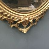 Oval mirror with wooden pediment and gilded stucco oval ice beveled Napoleon III - 80x120cm