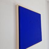 Tableau peinture abstraite monochrome minimaliste bleu encadré