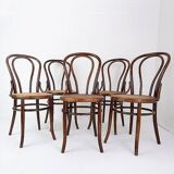 5 chaises bistrot Fischel en bois et cannage, 1890-1910