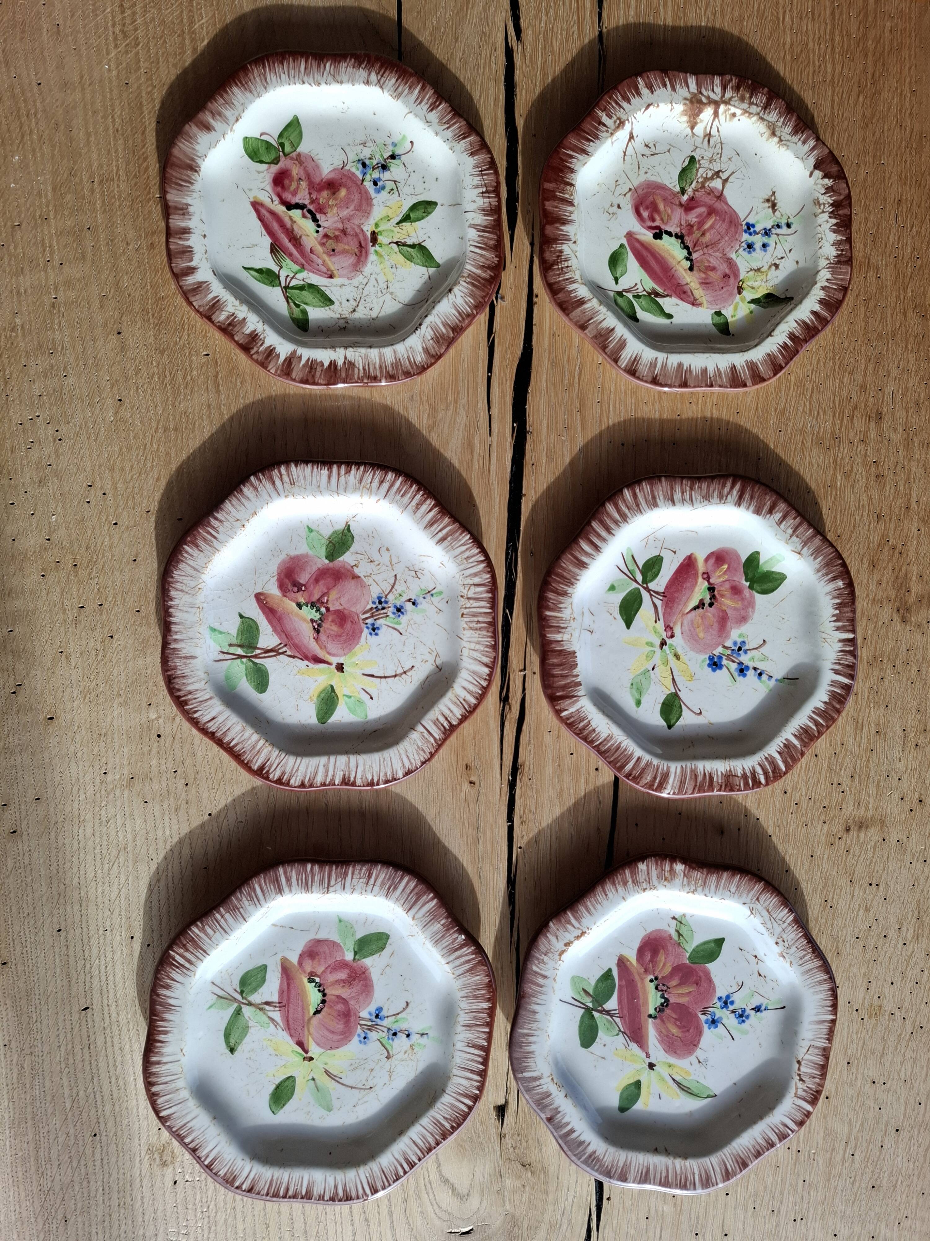 12 antique octagonal dessert plates