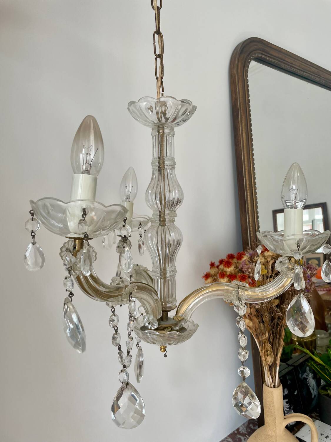 Bronze and glass tassel chandelier