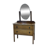 1930s English oak dressing table with beveled oval mirror