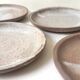 handmade ceramic dessert service in pyrite beige stoneware, France 1950