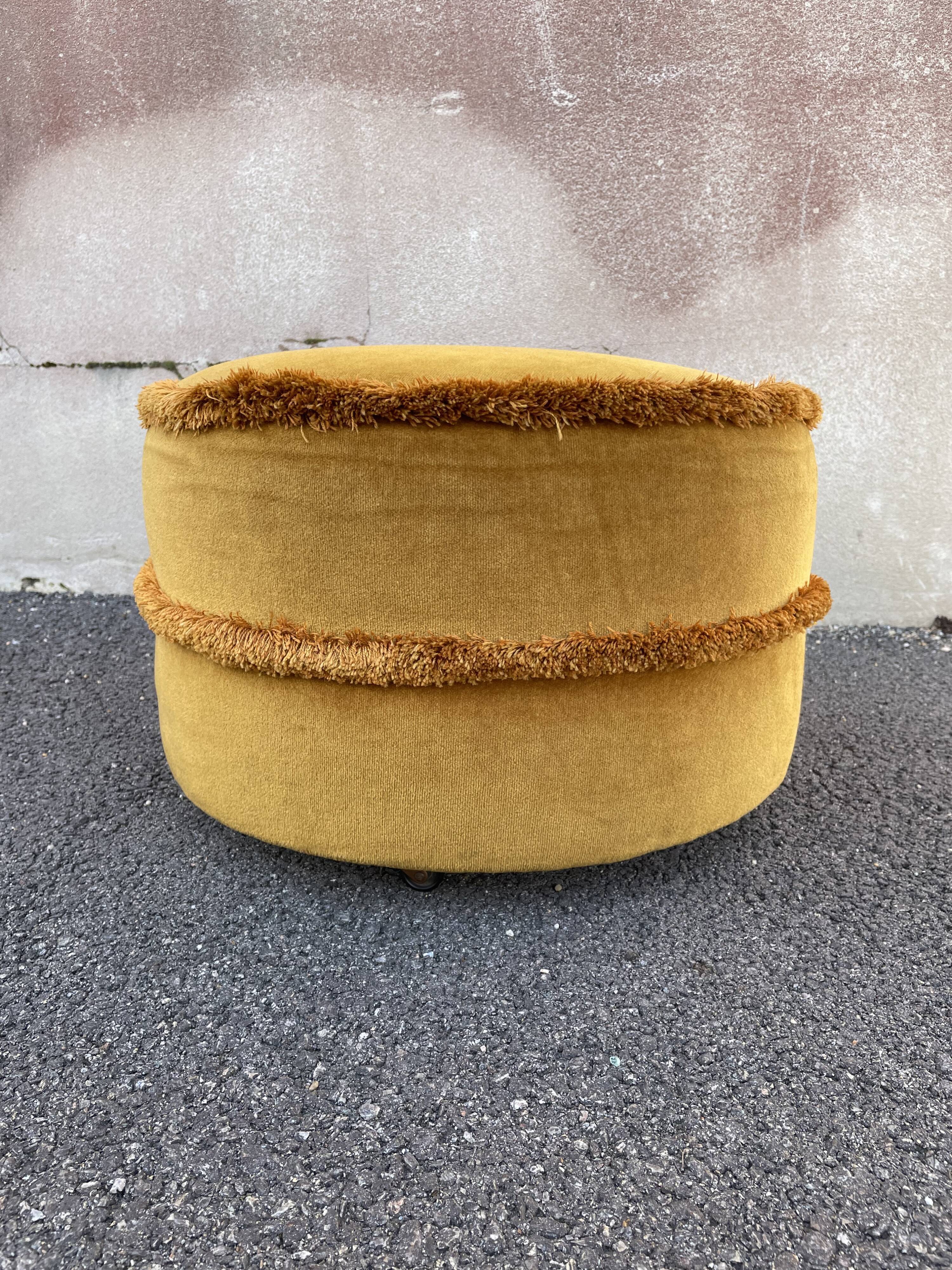 Golden yellow velvet pouf