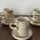 Set of 6 vintage glazed stoneware cups and saucers from the 1950s, new.