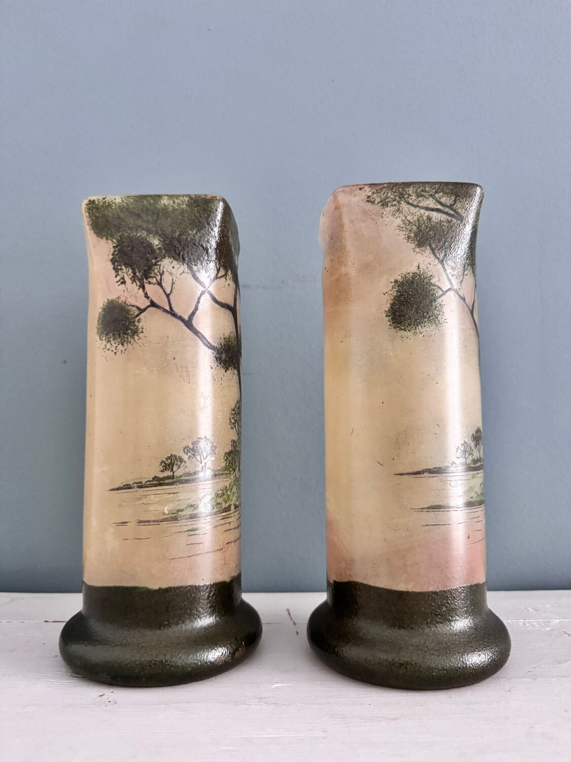 Pair of Legras 1900 enamelled glass vases
