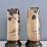 Pair of Legras 1900 enamelled glass vases