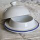 Small vintage white earthenware butter bell – Blue apple motif