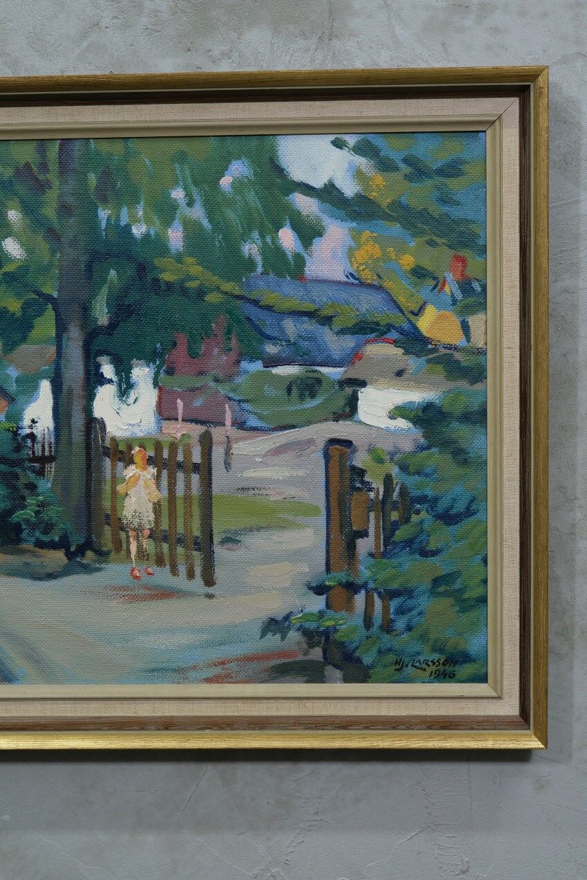 Swedish modern painting, 1946, oil on panel, framed, Hjamar Larsson