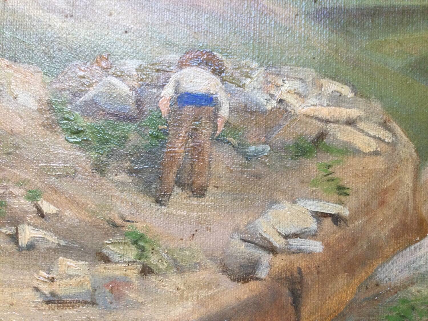 The stonemason. oil on canvas by henri lhérault 1860-1928.