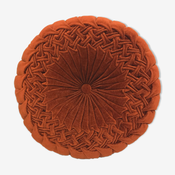 Round pleated cushion in vintage ribside velvet