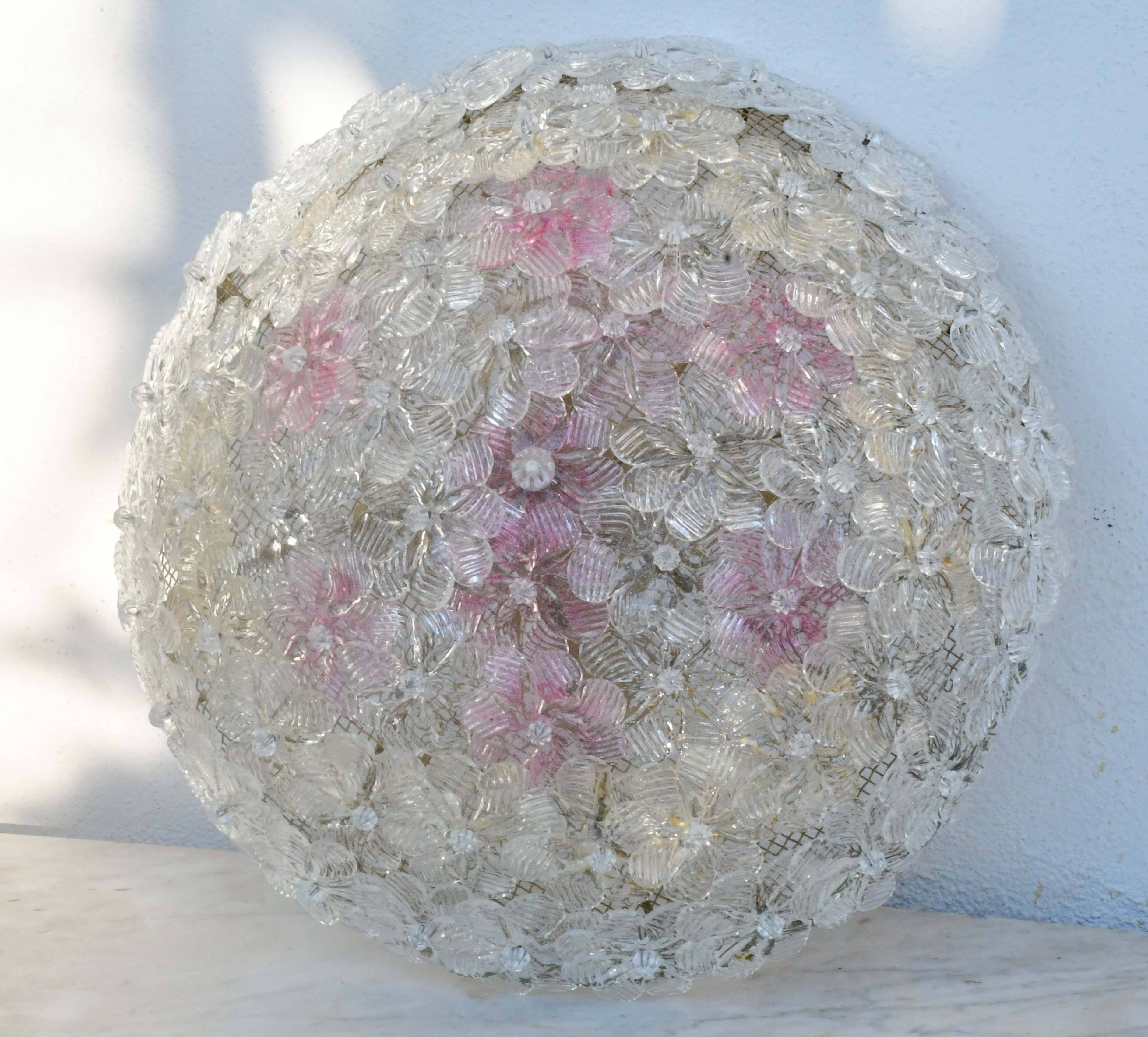 Amazing set of 2 Murano glass ceiling flower by Seguso for Venini