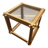 Brutalist table in wood and smoked glass