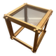 Table brutaliste en bois et verre fumé