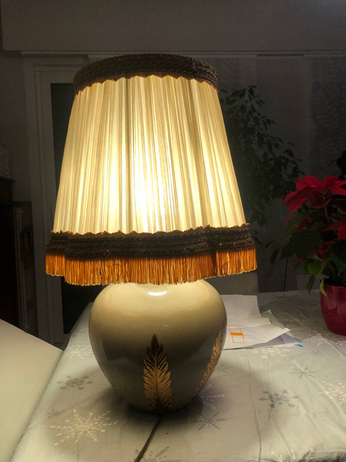 Grey glazed ceramic lamp with gold leaf by Louis Drimmer.