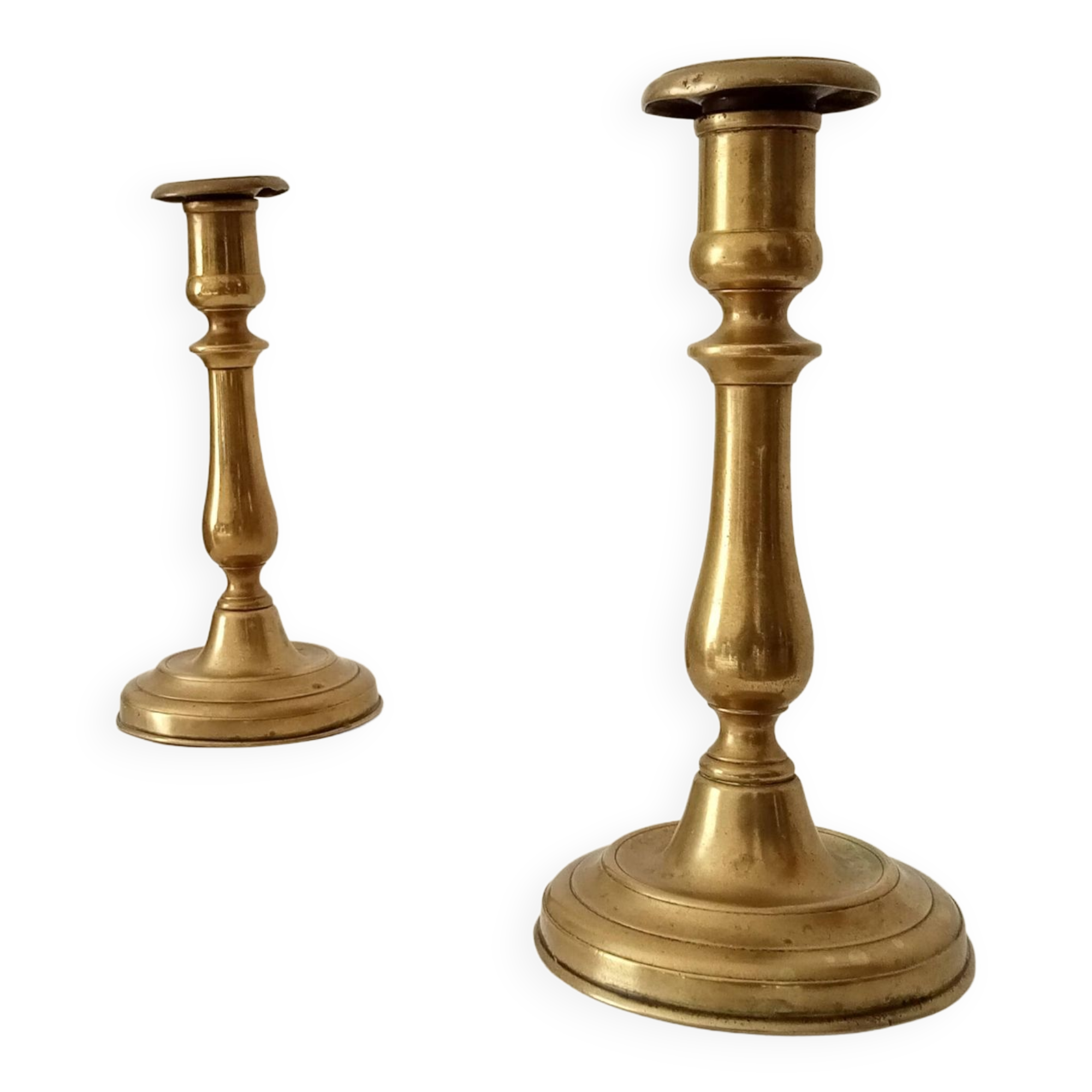 Pair of old candlesticks in solid gilded brass