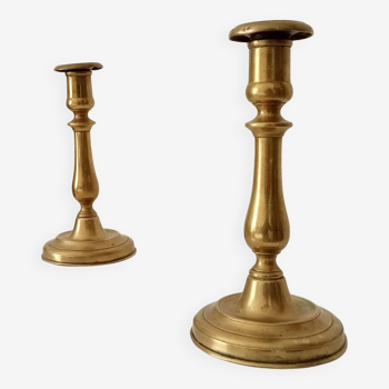 Pair of old candlesticks in solid gilded brass
