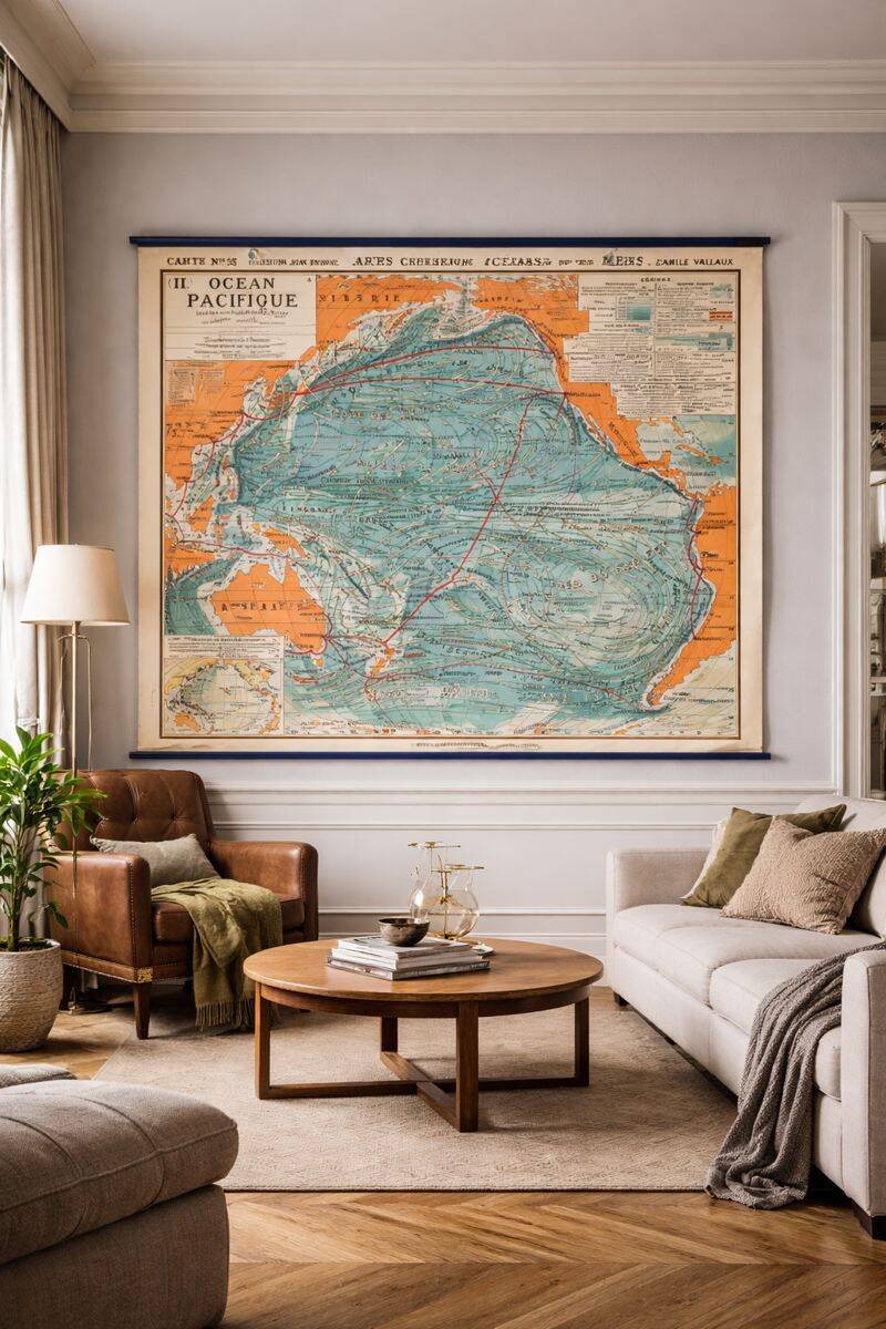 Large vintage school wall map – Pacific Ocean
