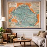 Large vintage school wall map – Pacific Ocean