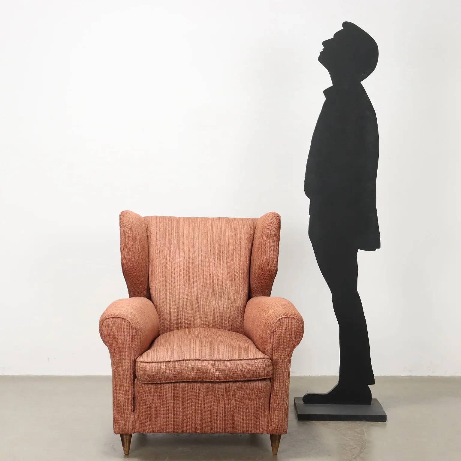 Vintage bergère armchair in wood and fabric, Italy, 1950s-1960s
