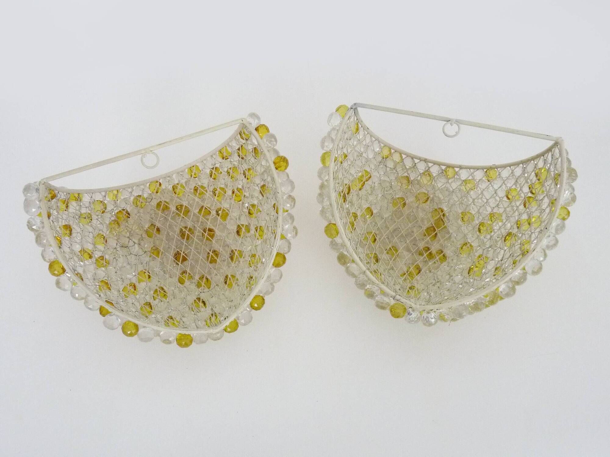 Pair of vintage wall lights with yellow and transparent beads. 70s