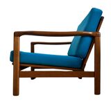 Ensemble de deux fauteuils vintage, revêtement en velours bleu, Pologne, 1960