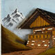 Vintage alpine table in carved and painted wood - signed