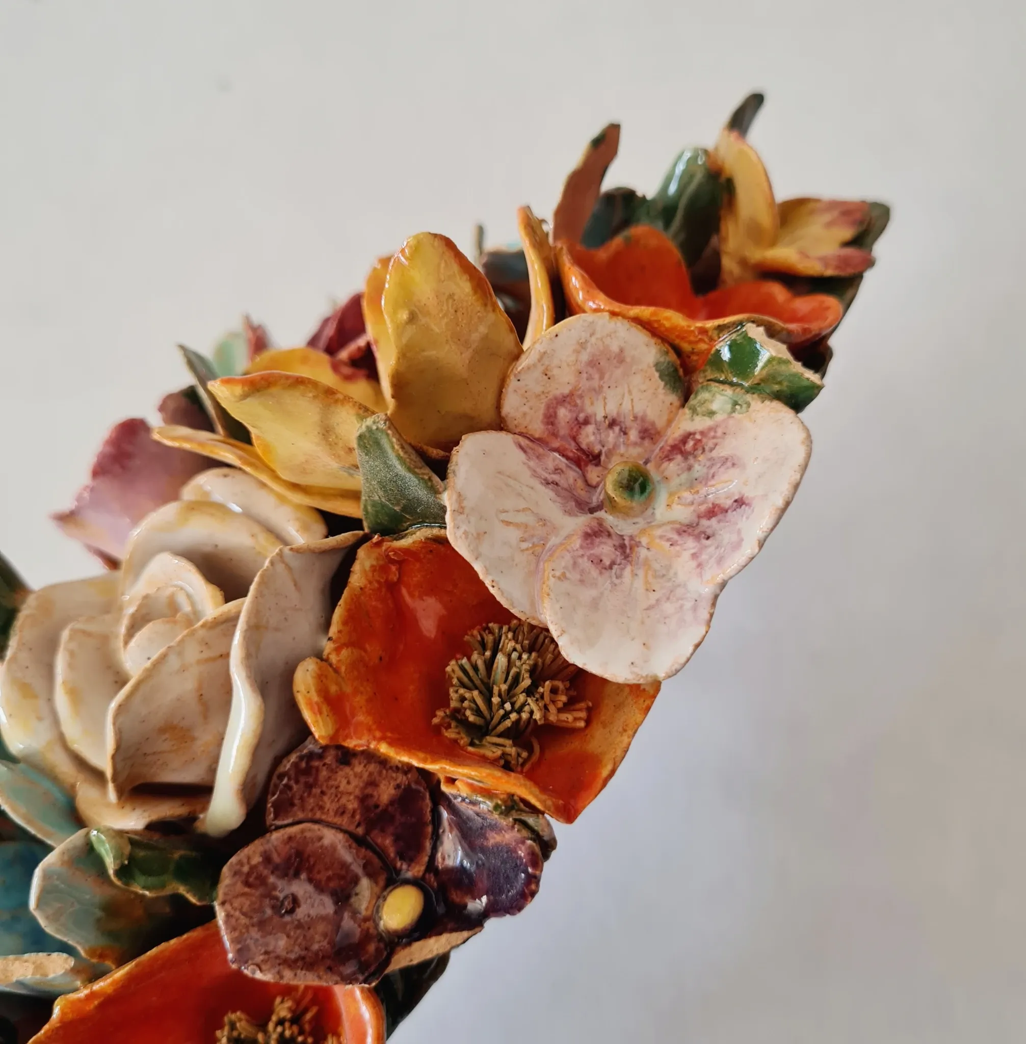Applied bouquet of flowers in slipware Art Nouveau