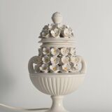 White Ceramic Table Lamp with Flower Motif, Italy 1960s