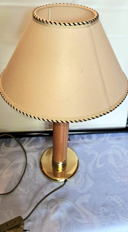 Lancel paris desk lamp fawn granite leather and brass