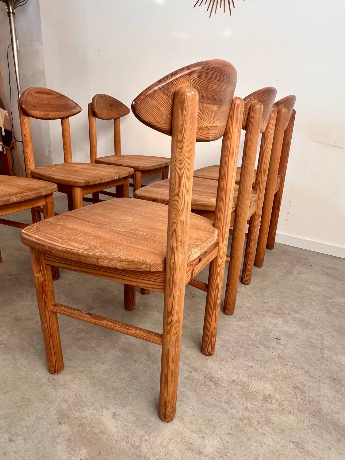 Lot de 6 chaises en pin massif design scandinave Reiner Daumiller vintage années 70