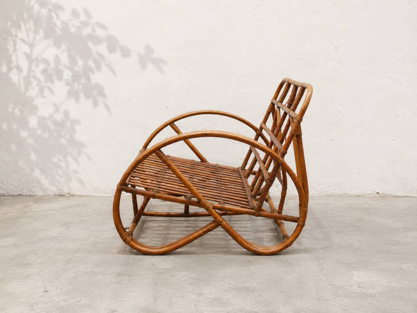 "Bretzel" vintage rattan bench – 1960s-1970s