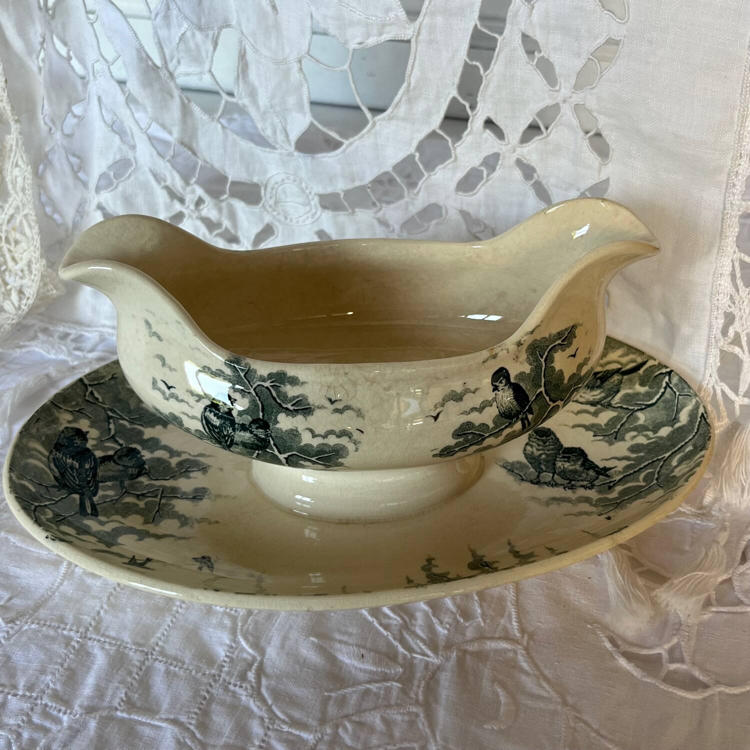 Sarreguemines Snow Sauce Boat