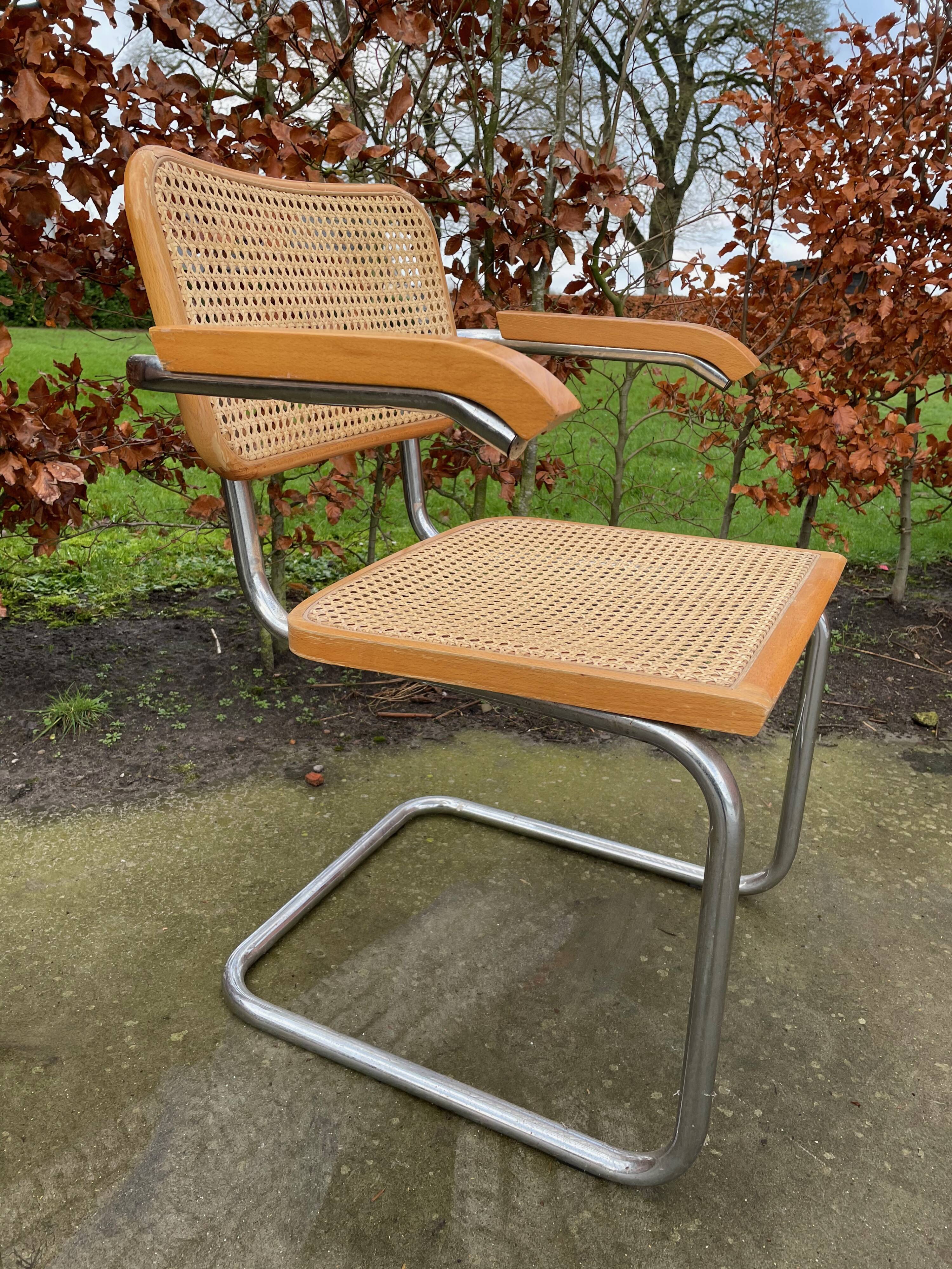Lot of 4 chairs model Cesca by Marcel Breuer with armrests
