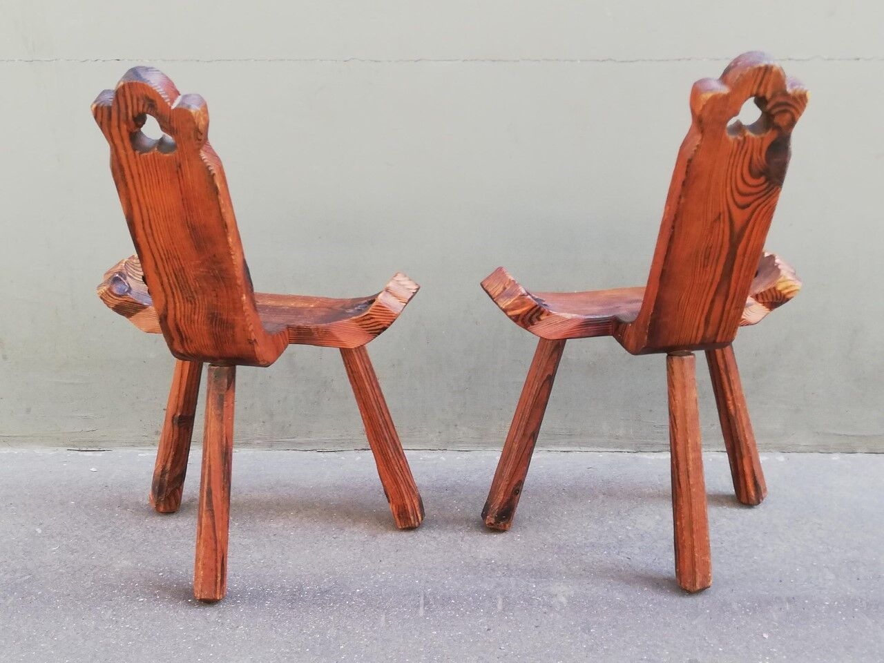 Pair of brutalist tripod stools