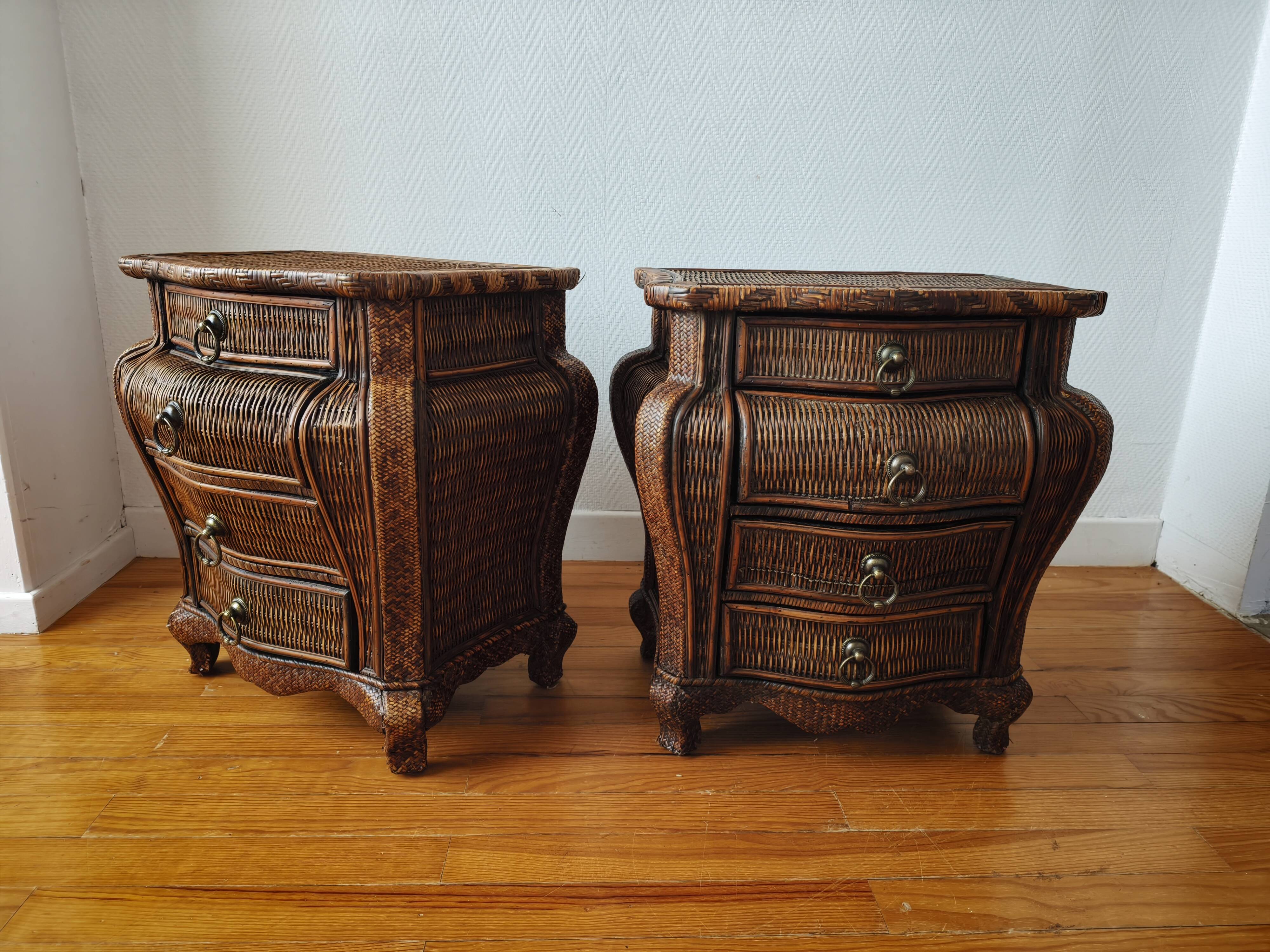 Pair of curved wicker bedside tables