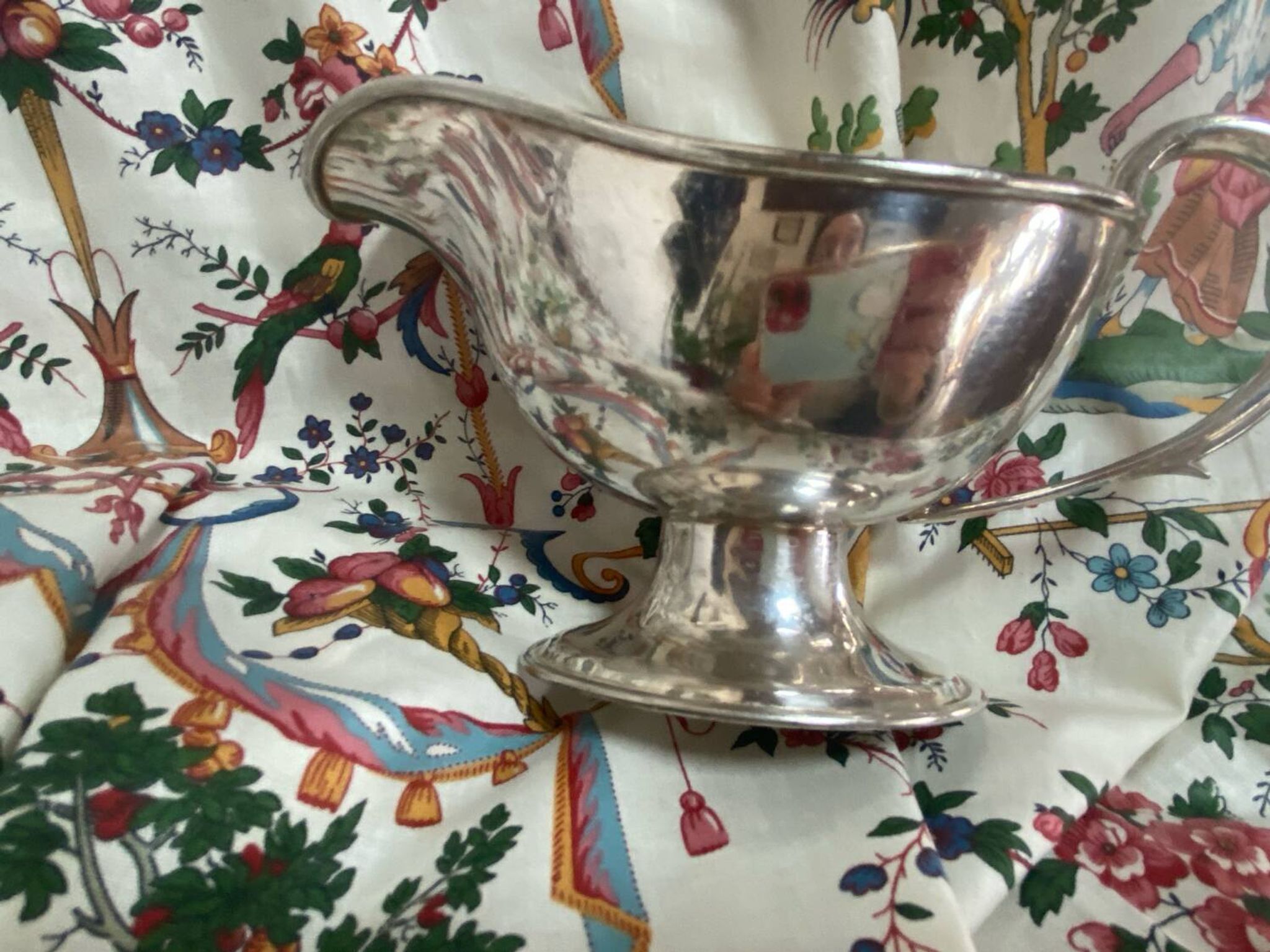 Saucière en métal argenté ancienne estampillée Birks