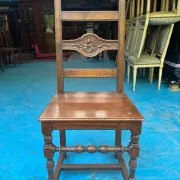 Set of 8 Rustic Chairs in Henri II Style, Carved Oak