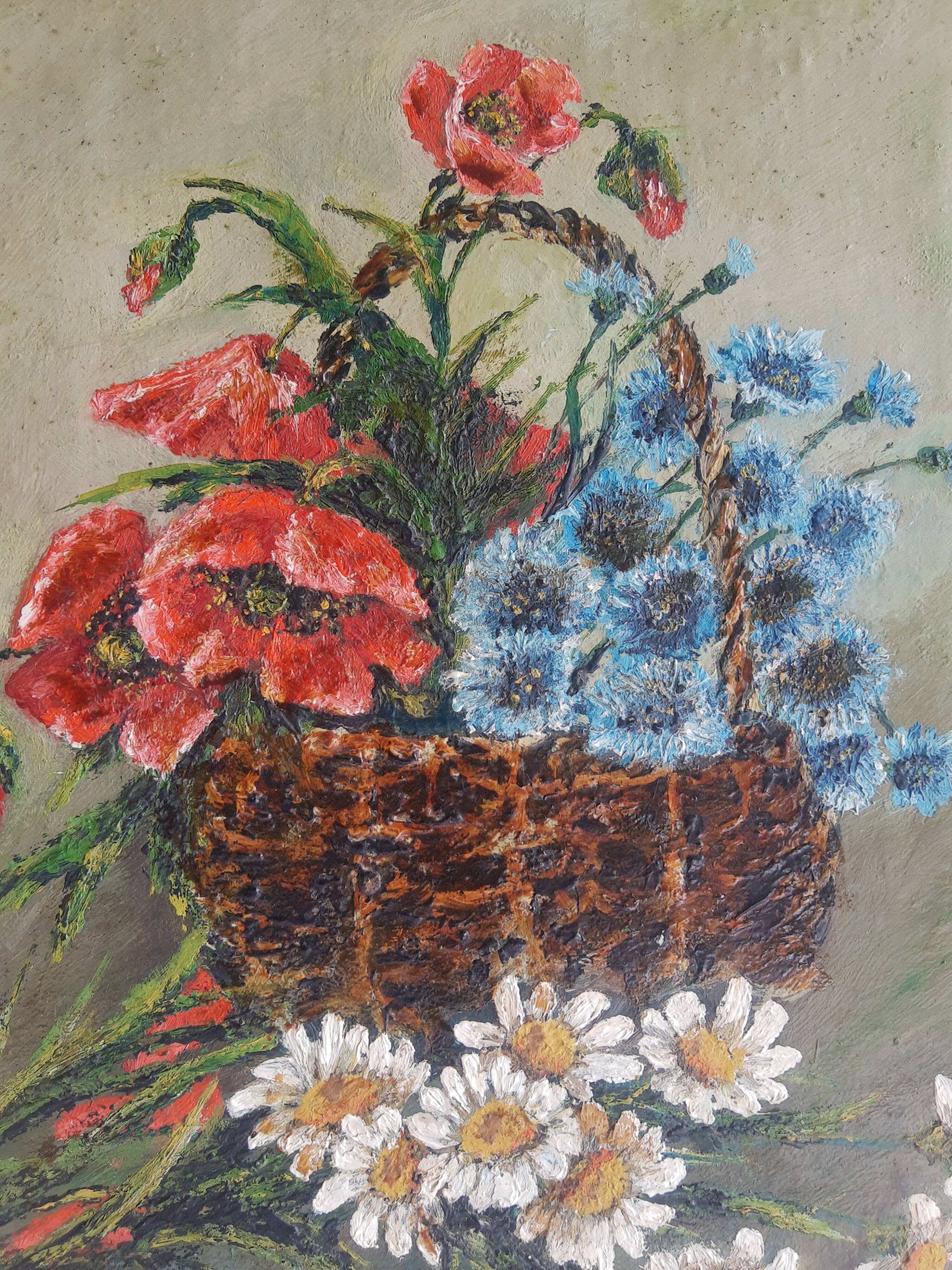 Old vintage flower bouquet painting frame