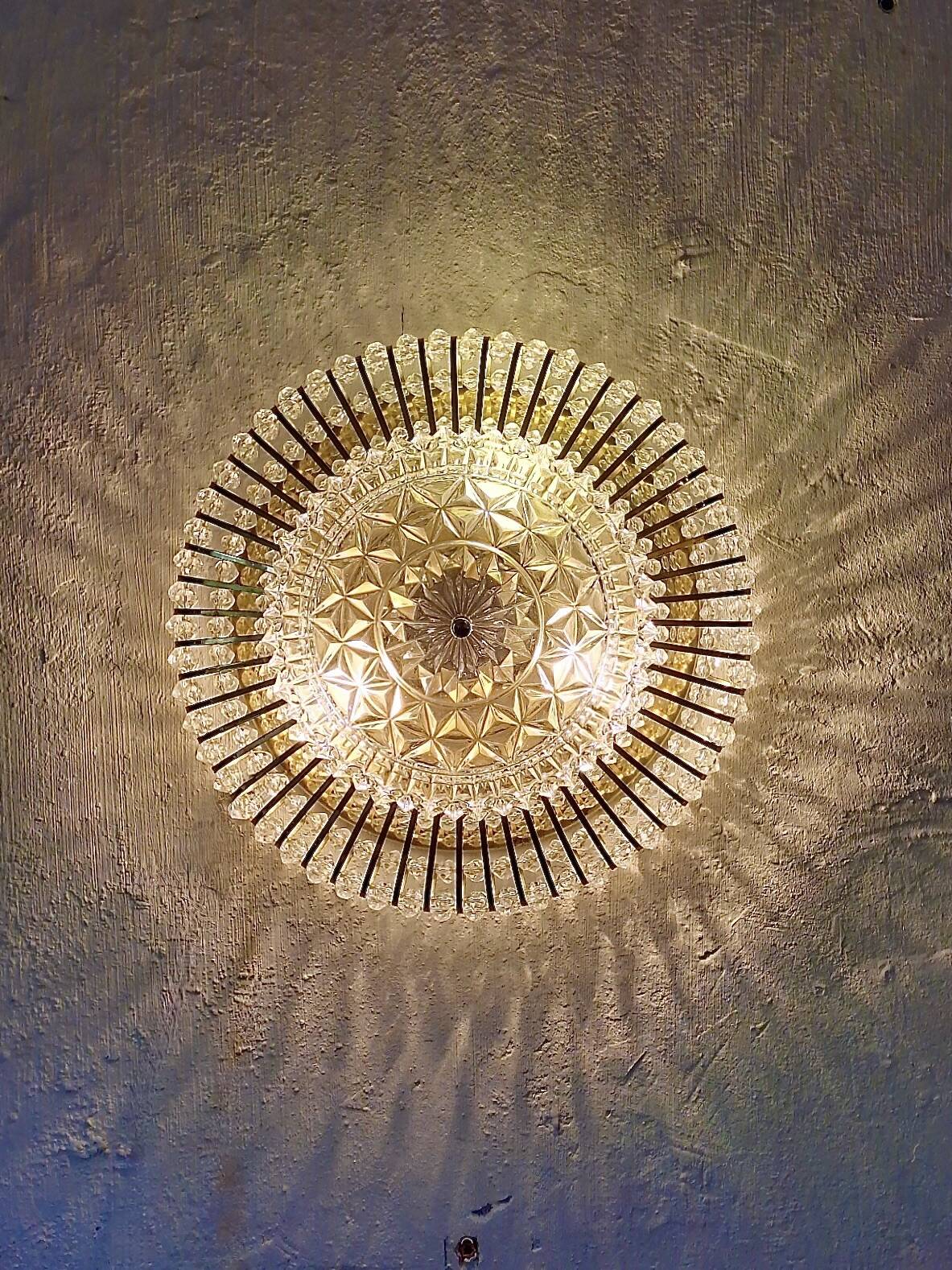 Brass and Glass Ceiling Light by Ernst Palme Palwa, 1970s