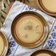 Vintage dinner plates from the 70s, in glazed stoneware, stamped Esso, Set of 6.
