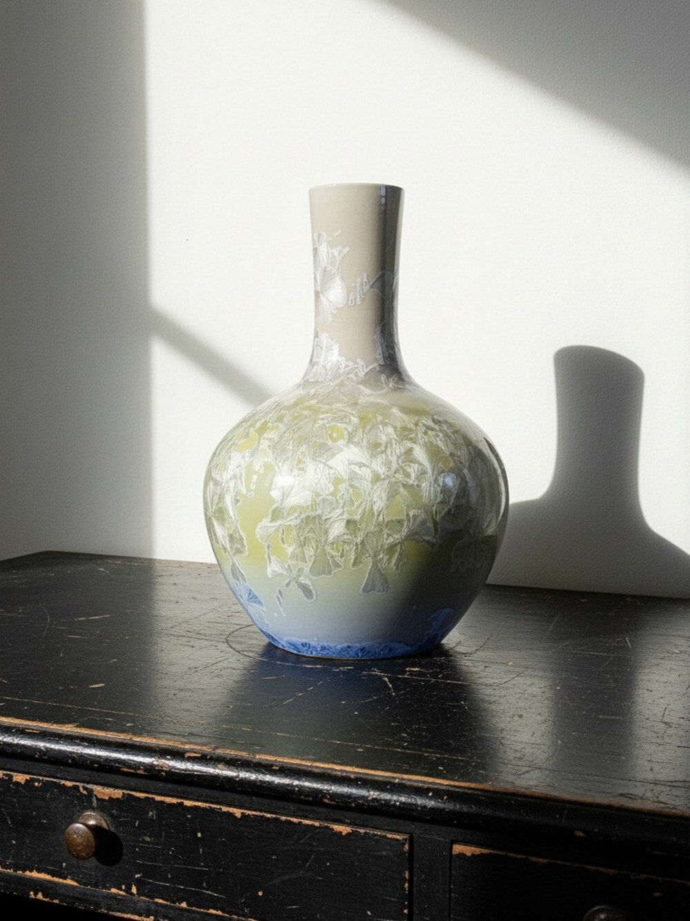 Vintage Jingdezhen Zhi porcelain globular vase with crystalline glazes.