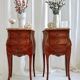 Mid-century French Louis XV style bedside tables with marble tops and floral marquetry, 1940s, set of 2