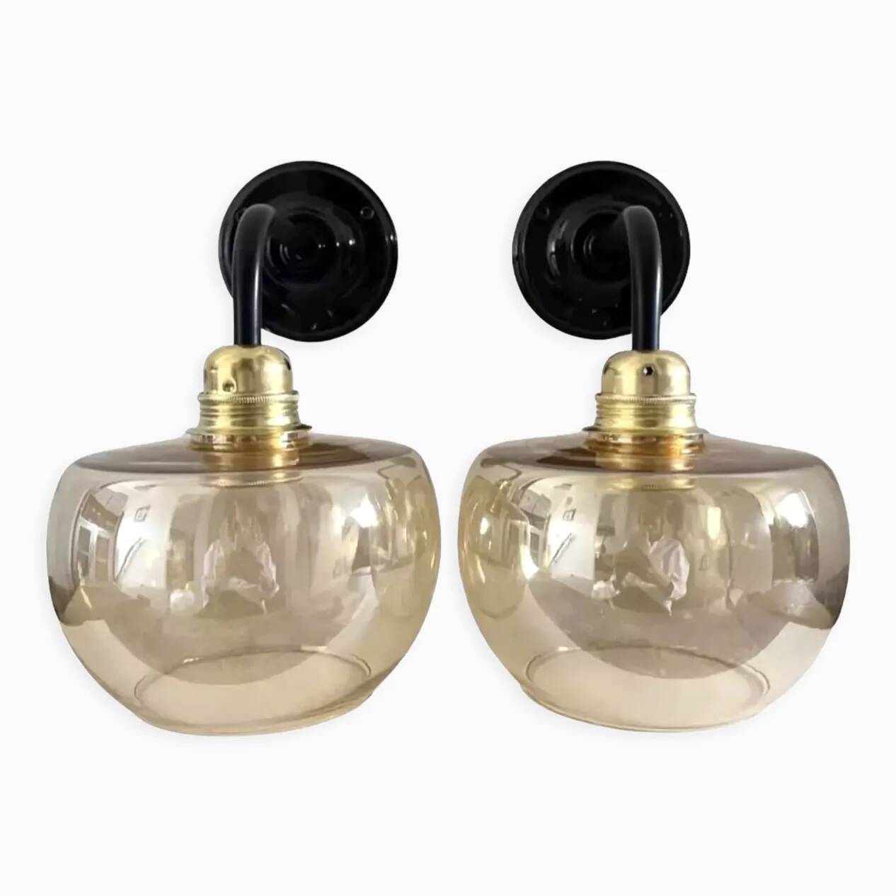 Pair of gold globe wall sconces