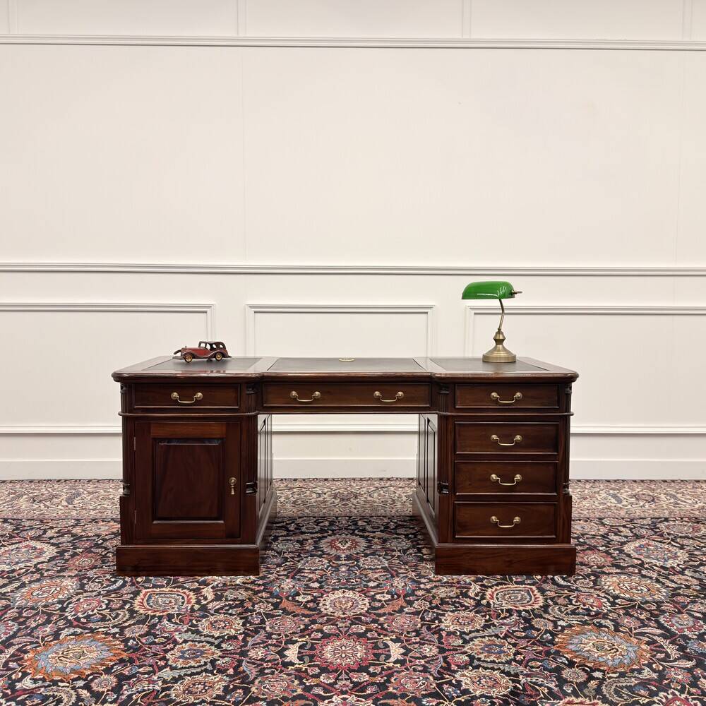 Classic English Desk with Black Leather