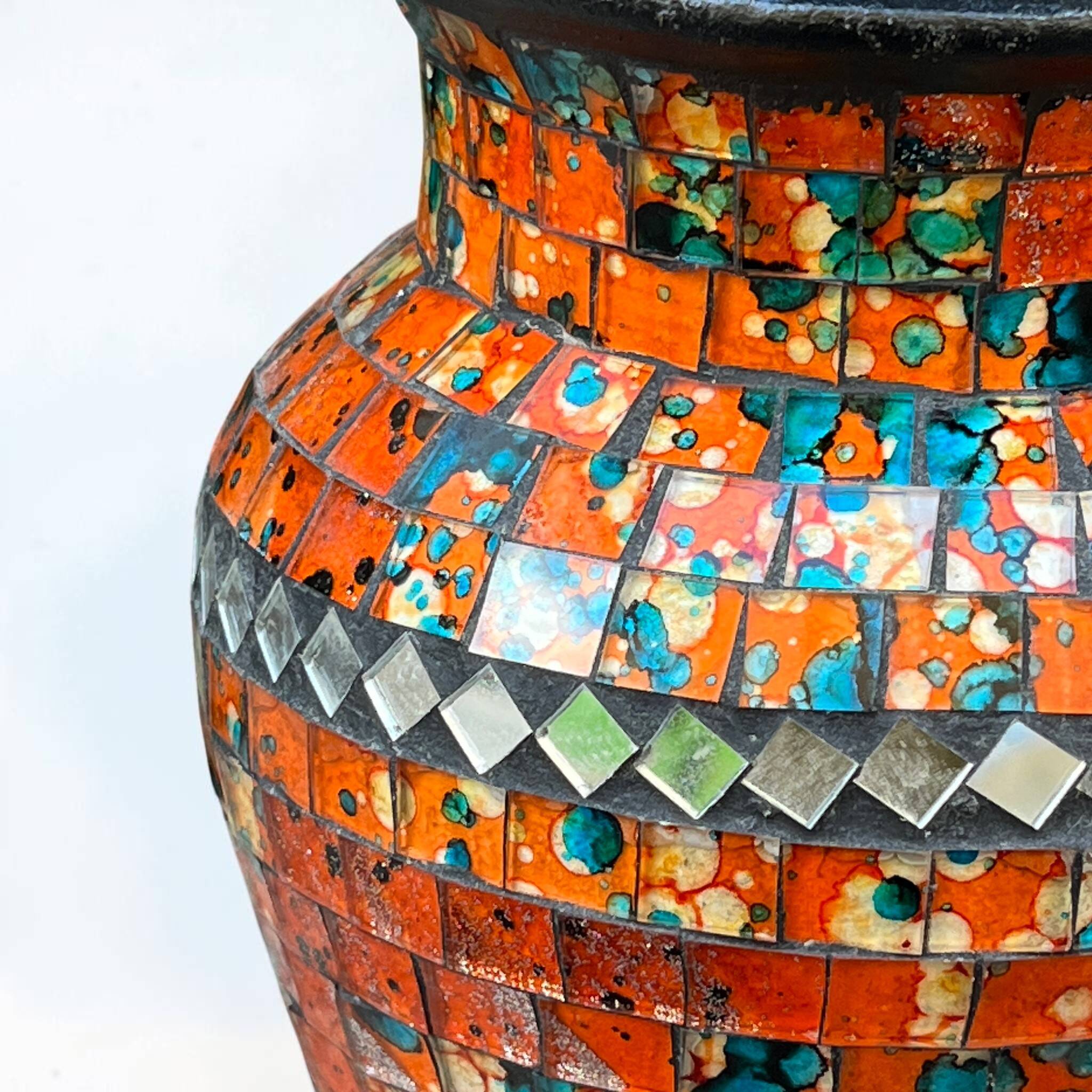 Orange mosaic vase and vintage bohemian chic glass - Mosaic pot