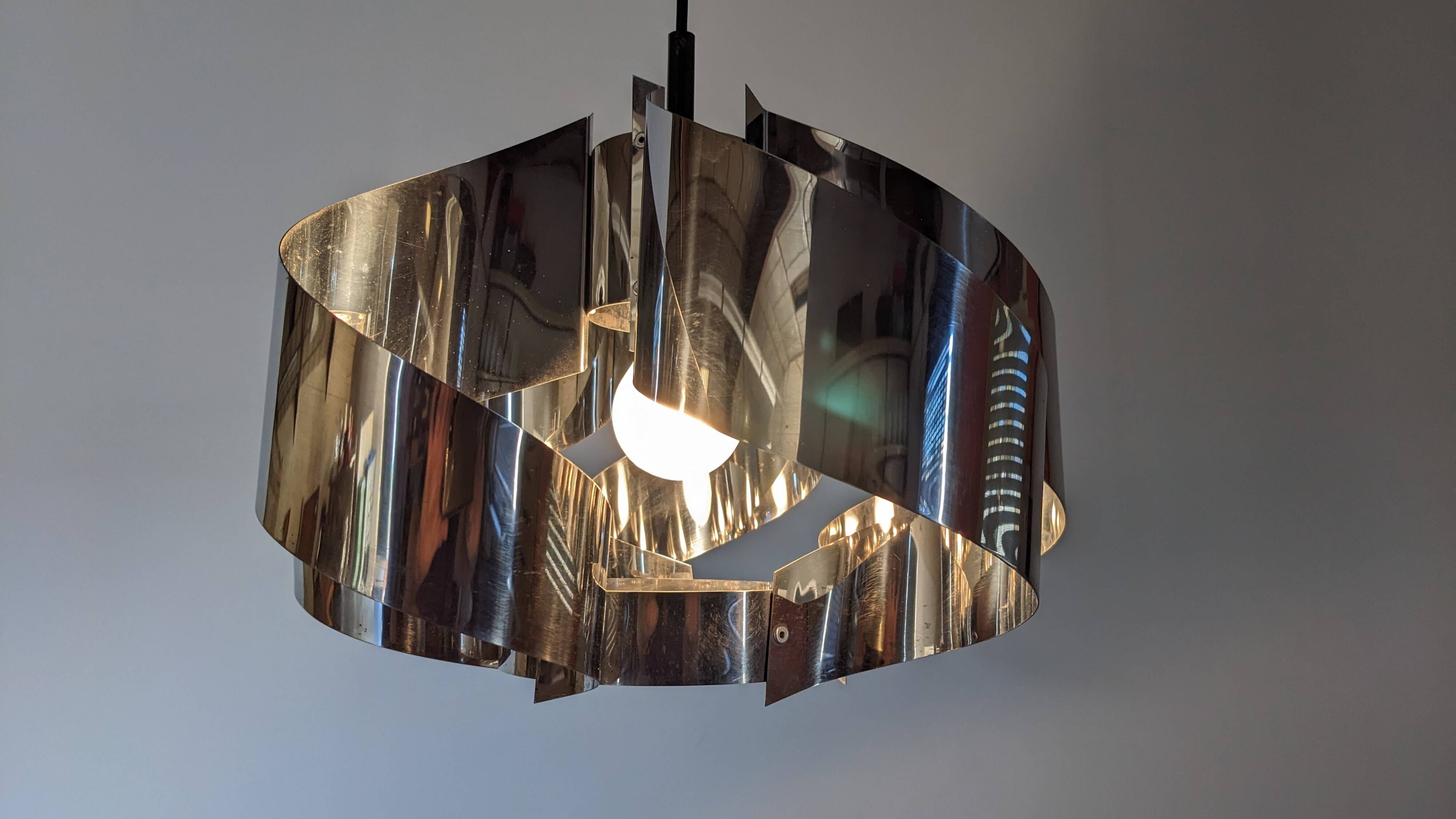 Spiral suspension Space age in chrome metal by Max Sauze, France 1970
