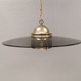 Original Belid T 391 pendant light in gold-coloured metal and smoked glass