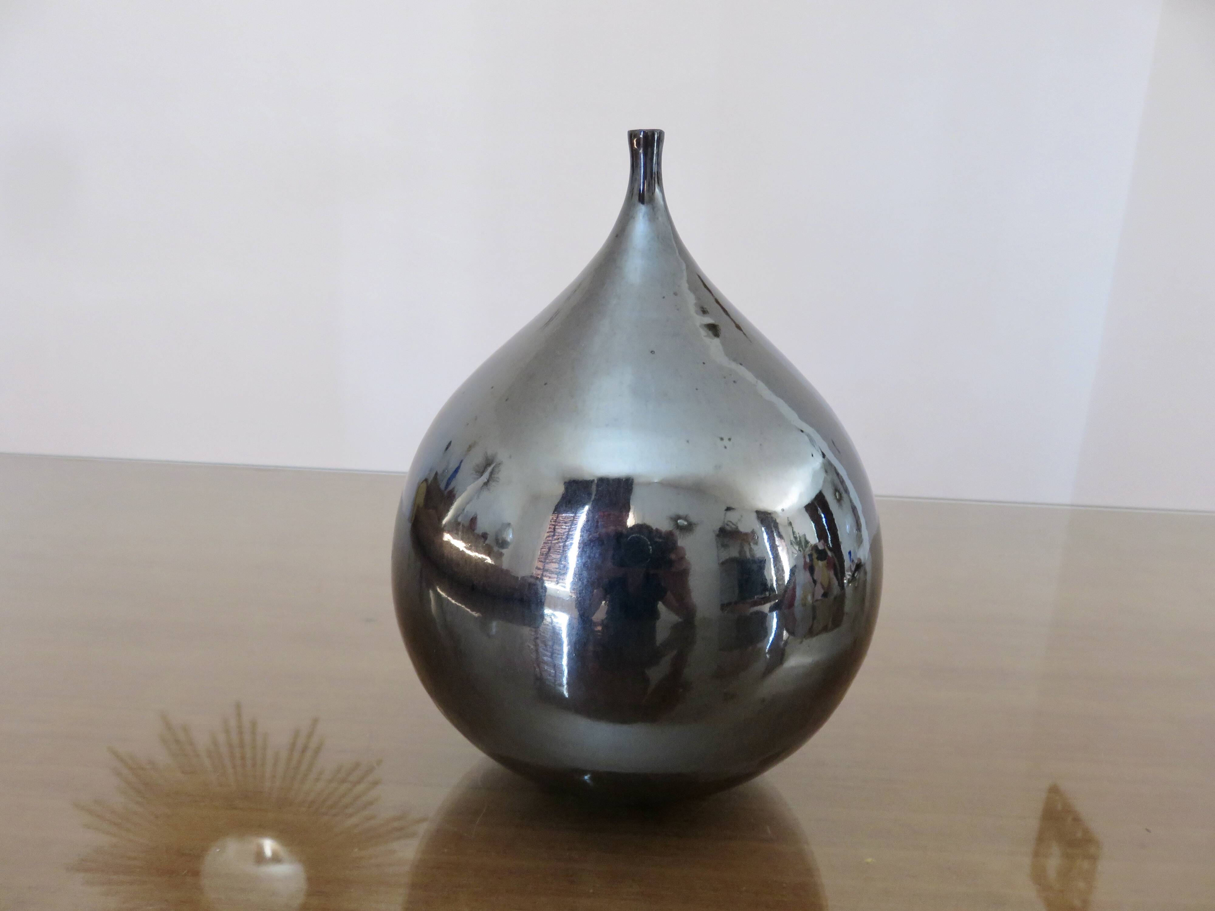 Vintage iridescent black ceramic "fig" vase
