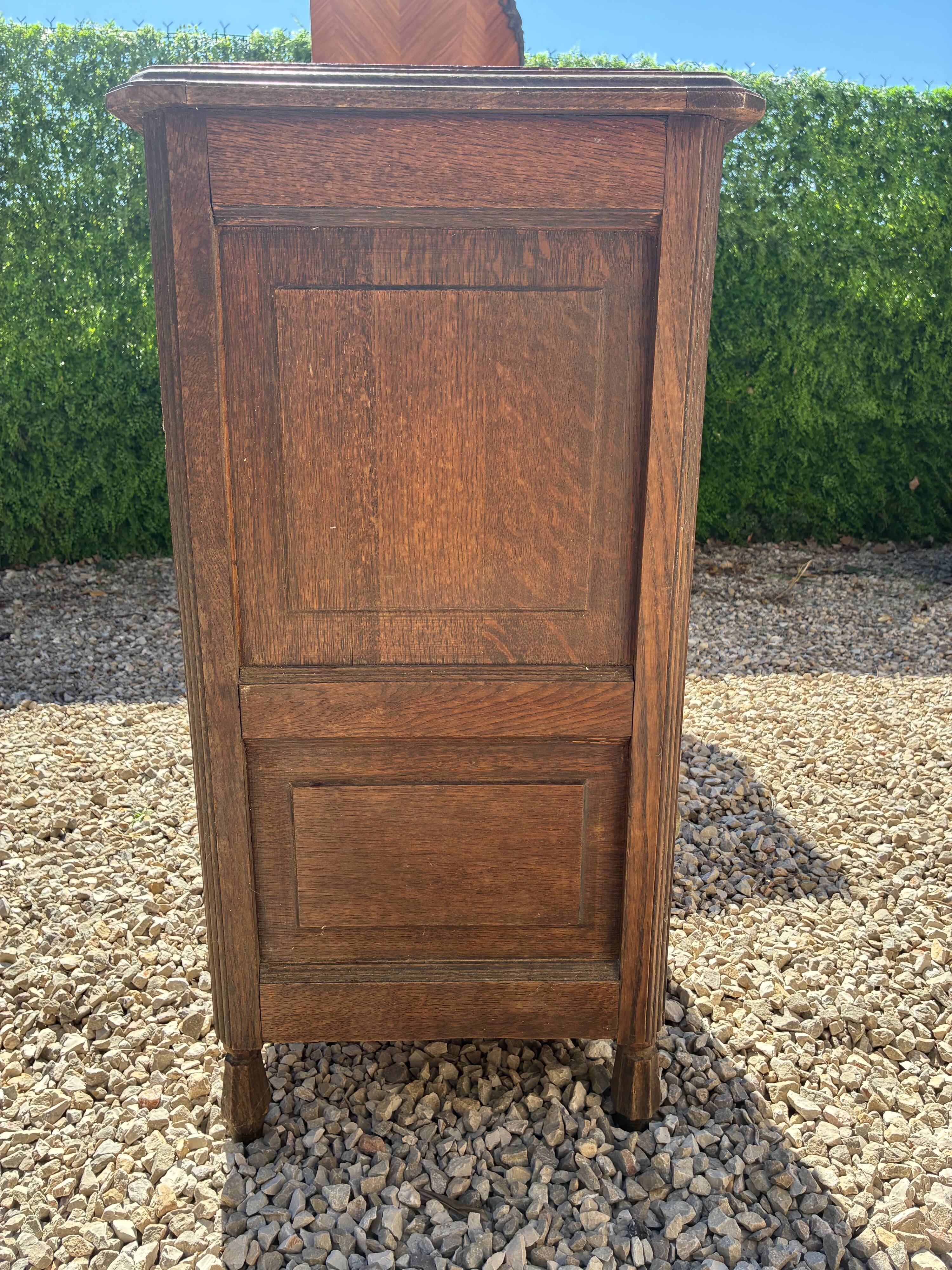 Antique bedside table in wood and marble
